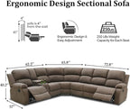 Manual Recliner Sectional Sofa Set, Corduroy L Shaped Living Room Furniture Sets, Reclining Corner Couch Set with Drop-Down Table/Storage Console/Cup Holders for Home Office (Peanut, Sectional)