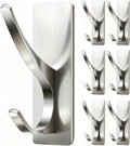 pickpiff Self Adhesive Coat Hooks for Hanging: Heavy Duty Stainless Wall Hook for Towel, Backpack, Hat, Sturdy Metal Hanger for Bathroom, Bedroom, Door, Brushed Nickel, 6-Pack