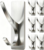 pickpiff Self Adhesive Coat Hooks for Hanging: Heavy Duty Stainless Wall Hook for Towel, Backpack, Hat, Sturdy Metal Hanger for Bathroom, Bedroom, Door, Brushed Nickel, 6-Pack