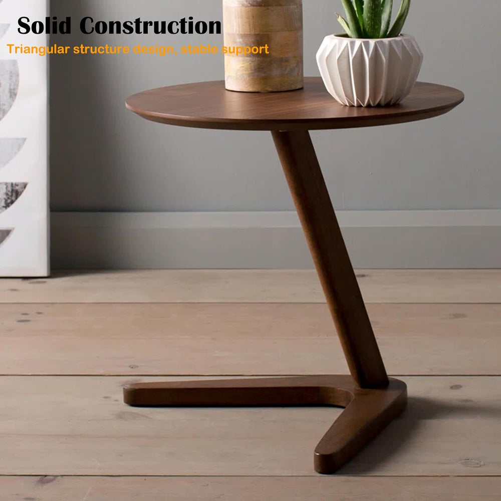 YUNMUAIR-C-Shaped Solid Wood End Table,Small Round Side Table for Couch,Space...