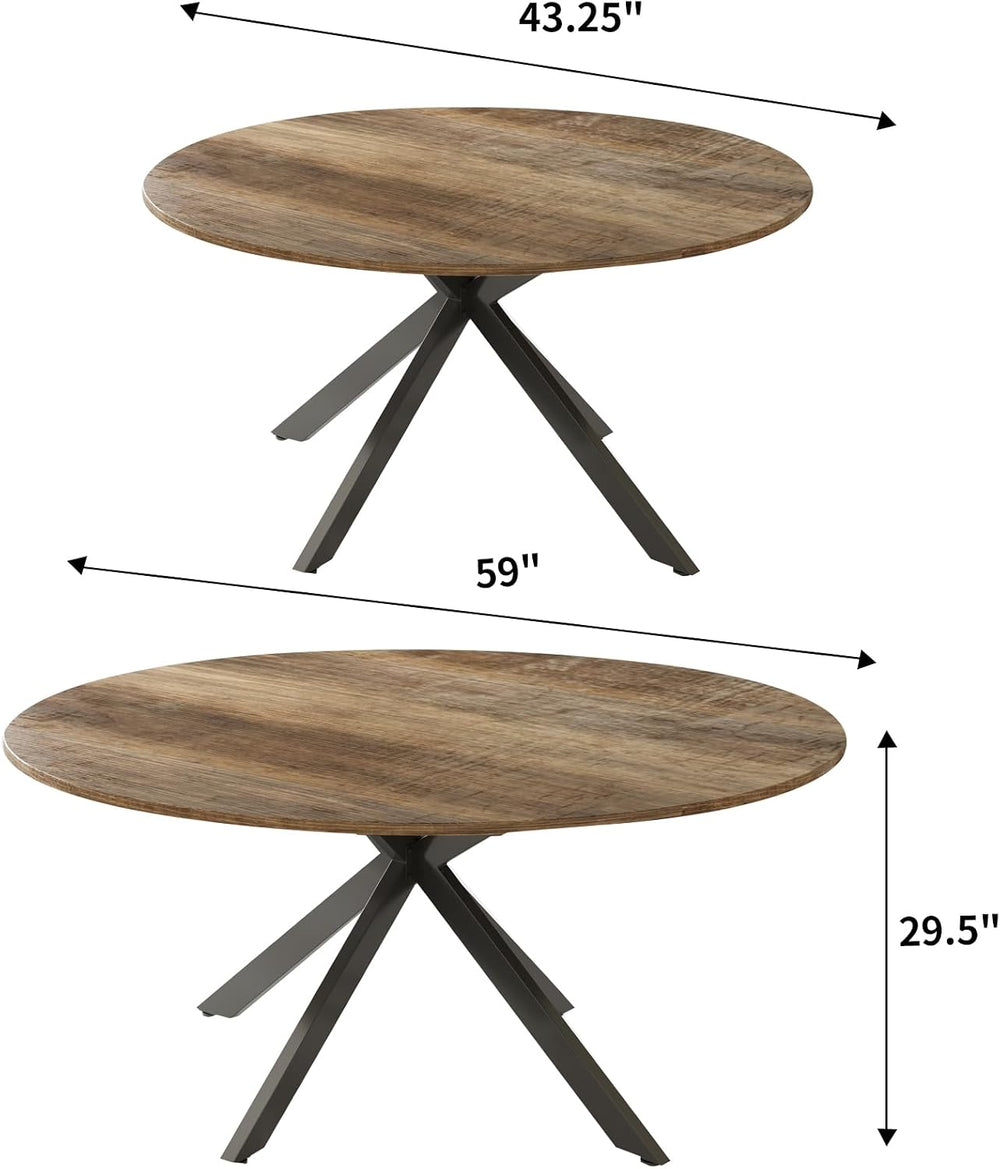 59-Inch Extendable Round Dining Table for Dining Room, 4-6 People Large Expan...