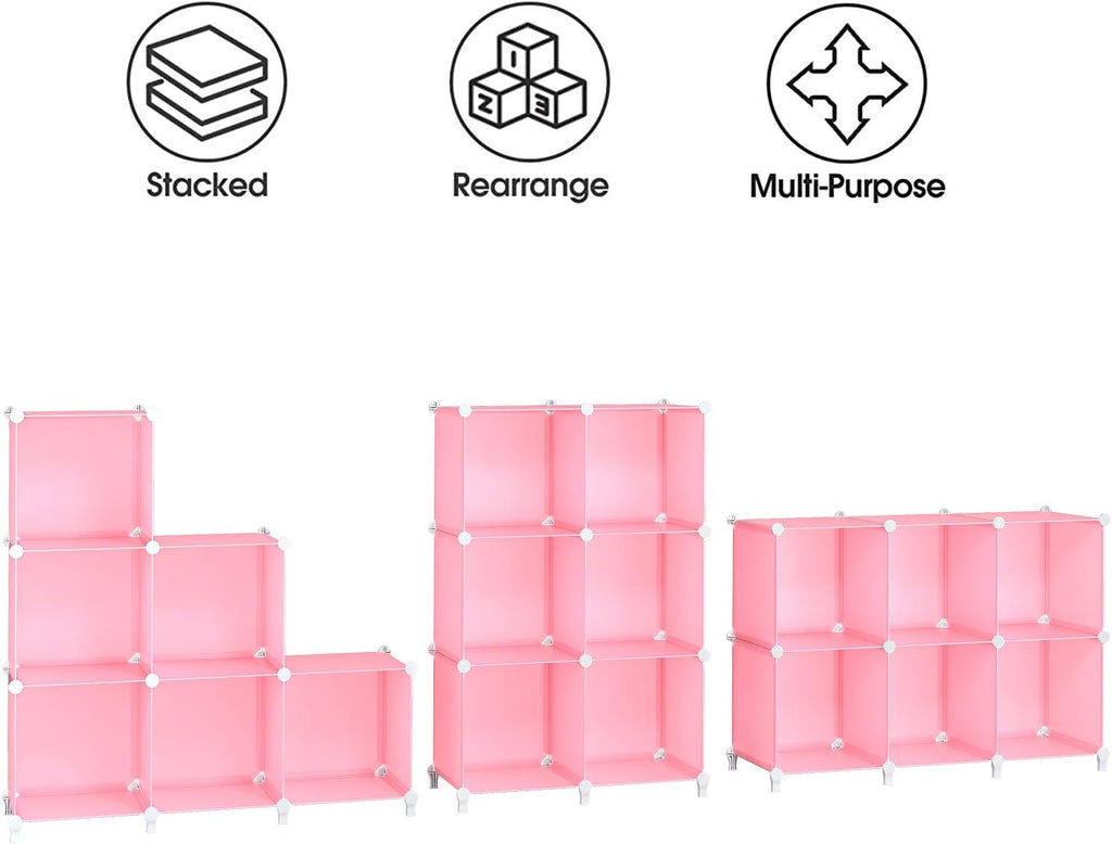 HOMIDEC 6-Cube Storage Shelf, Storage Bookcase Bookshelf with Metal Hammer, Storage Cubes Organizer Cabinet for Kids, Closet, Bedroom, Bathroom, (11.8x11.8x11.8 inch), Light Pink