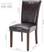 COLAMY Upholstered Parsons Dining Chairs Set of 6, PU Leather Dining Room Kitchen Side Chair with Nailhead Trim and Wood Legs - Dark Brown