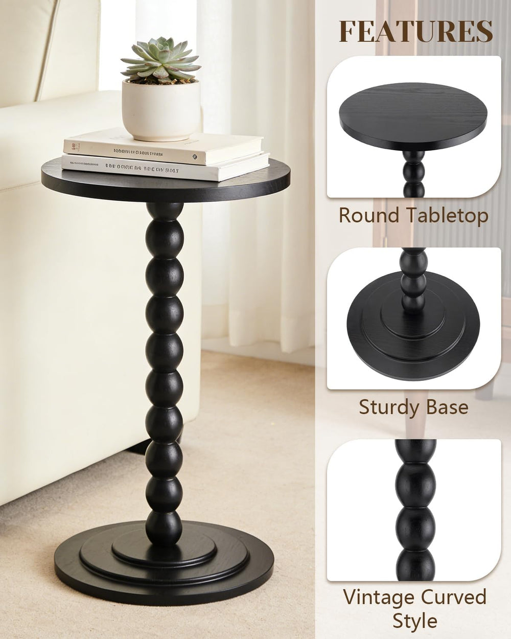Small Round Side Table, Drink Table, Coffee Martini Table for Small Spaces Mo...