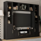 4-Piece Wall Unit TV Stand for TVs Up to 70", Modern Entertainment TV Wall Unit with LED Light, Large Wall Media Center for Living Room, Black