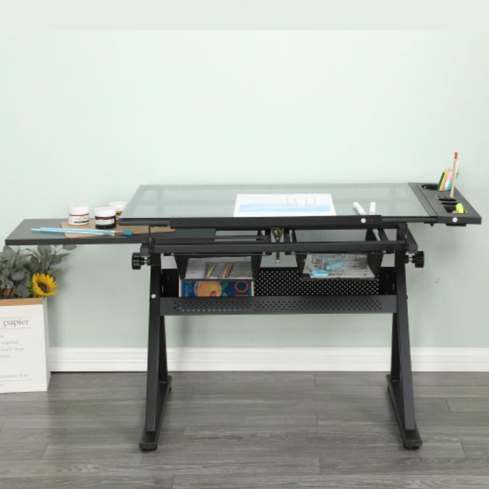 Tempered Glass Drafting Table, 0-75° Tilt & Height Adjustable Drafting De...