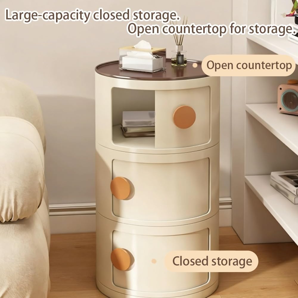 Minimal Style Bedside Table, Stylish Round Storage Cabinet, Creative Plastic ...