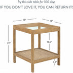 Nathan James Hayes Solid Wood Nightstand, Bedside, End or Side Table in Light Brown Wood Finish & Glass Top with Open Storage Shelf, Set of 2
