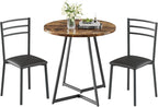 VECELO Small Round Kitchen Table with 2 Upholstered Chairs, 3-Piece Wood Dinette Sets with Steel Frame for Breakfast Nook, Dining Room, and Small Space, Brown
