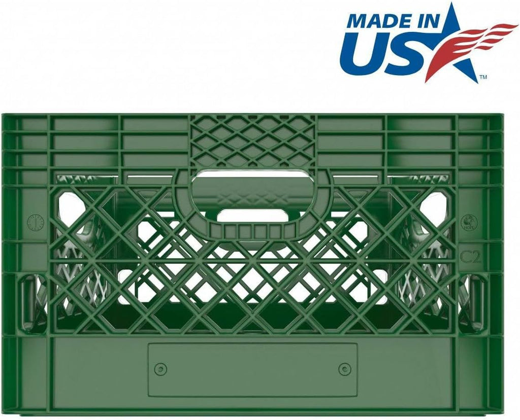 Heavy Duty Plastic Storage Milk Crates, Stackable Utility Organizer Bins, 19x11x13 Inches, 6 Pack, Made in USA, 24 Qt/6 Gallon Capacity (Green)