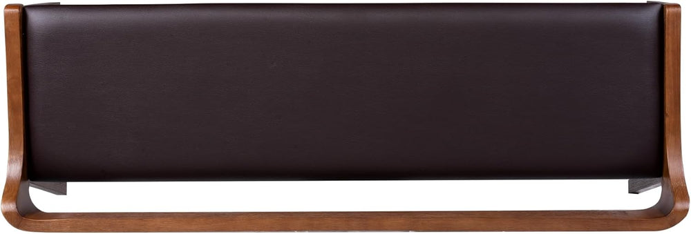 Rasmus Brown Faux Leather Wood Dining Bench - Chestnut Wire-Brush Finish