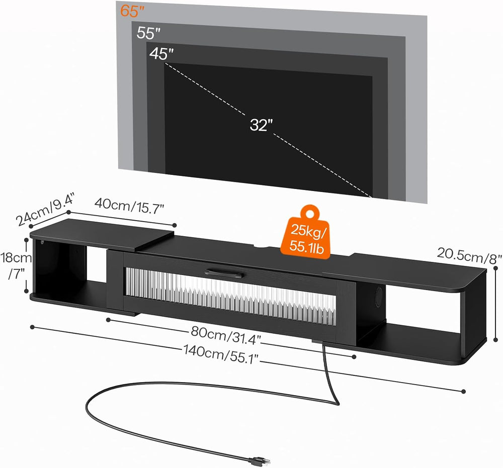 HOOBRO Floating TV Stand with LED Light Power Outlet for TVs up to 65”, Wall ...