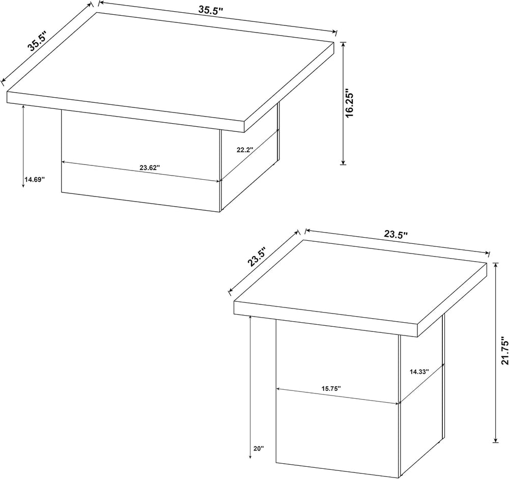 Square Coffee Table Set, End Table Set, Engineered Wood Living Room Tables, M...