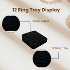 Novel Box 12-Slot Black Velvet Rings/Earrings/Cufflinks Holder Tray 5.75x5x2 Inches - Ring Holder Organizer for Selling or Personal Use - Jewelry Display Trays for Special Occasions