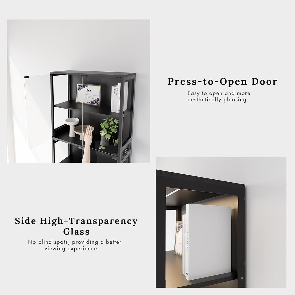 Display Cabinet with Glass Doors, 5-Tier 65" Glass Display Cabinet with ...