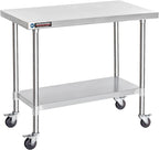 DuraSteel 30x48 NSF Stainless Steel Cart Work Table - Heavy Duty Rolling Food Prep Table Countertop Island - Metal Utility Cart on Wheels Caster, Grill Stand Storage Outdoor Kitchen Tables Bar Top