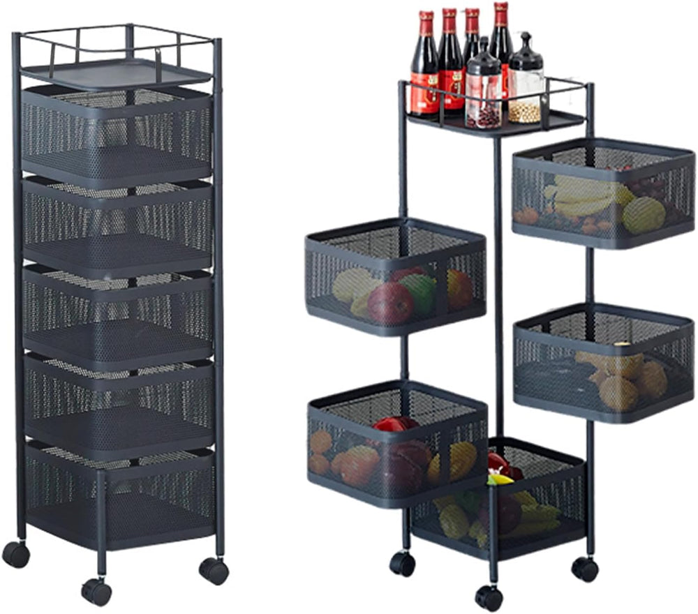 5Tier Rotating Kitchen Storage Organizer Rolling Cart with Removable Baskets