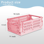 Tixill 2-Pack Mini Foldable Plastic Storage Box Mini Plastic Baskets for Organizing and Storage for Home Kitchen Bedroom Bathroom Office (16x11x6, Pink)