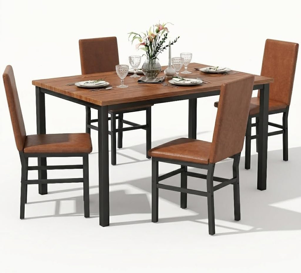 Dining Table Set for 4, 5-Piece Faux Marble Dining Set,4 Upholstered PU Chair...
