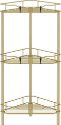 3 Tier Floor Standing Corner Shower Caddy Organizer Shelf with Hooks, Bathroom Shelves Stand Rack, Gold