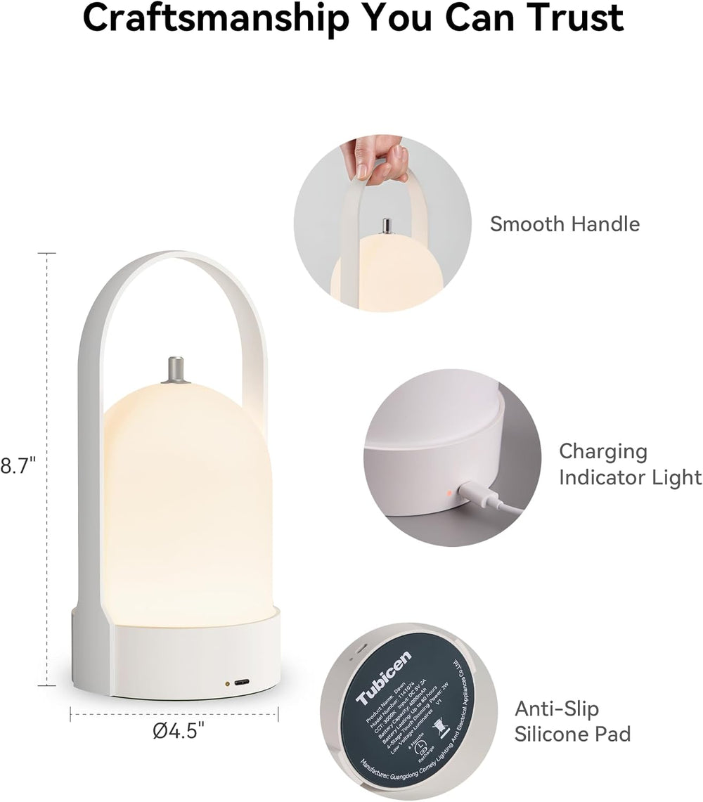 Tubicen Battery Operated Table Lamp Portable Rechargeable Lantern Cordless