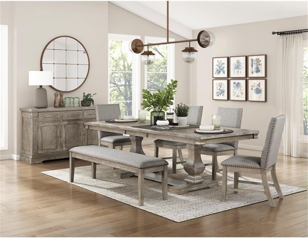 Pemberly Row Contemporary Wood and Fabric Dining Bench, 63.5" Wide, Wire...
