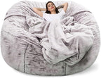 Bean Bag Sofa Cover Snow Coffee 7FT (D180*H90cm) Only Cover Skin Friendly Soft Comfortable Warmful