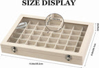 Velvet Jewelry Tray 48 Compartments Jewelry Box Display Organizer with Transparent Cover Earrings, Rings,Necklaces, Pendants Storage Box for Girls, Women,Wife, Mother(Beige)