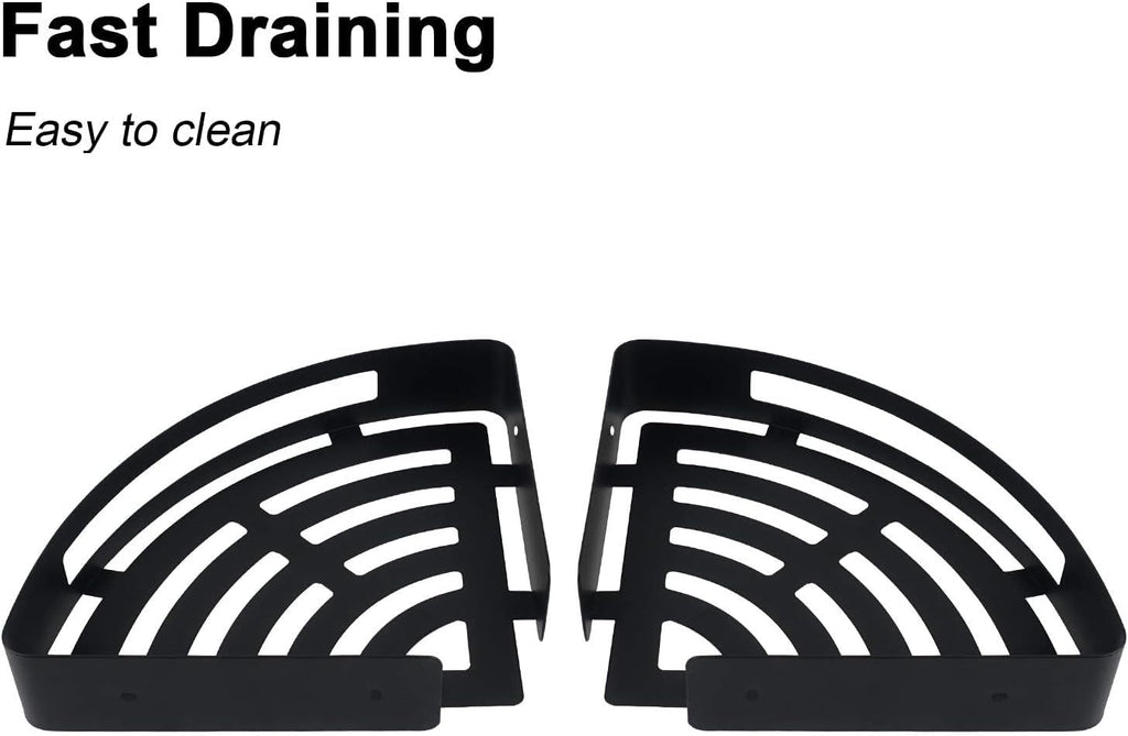 NearMoon Bathroom Shower Caddy 2 Pack, No Drill 304 Stainless Steel Shower Organizer with 2 Hooks (Corner Shelf, Matte Black)