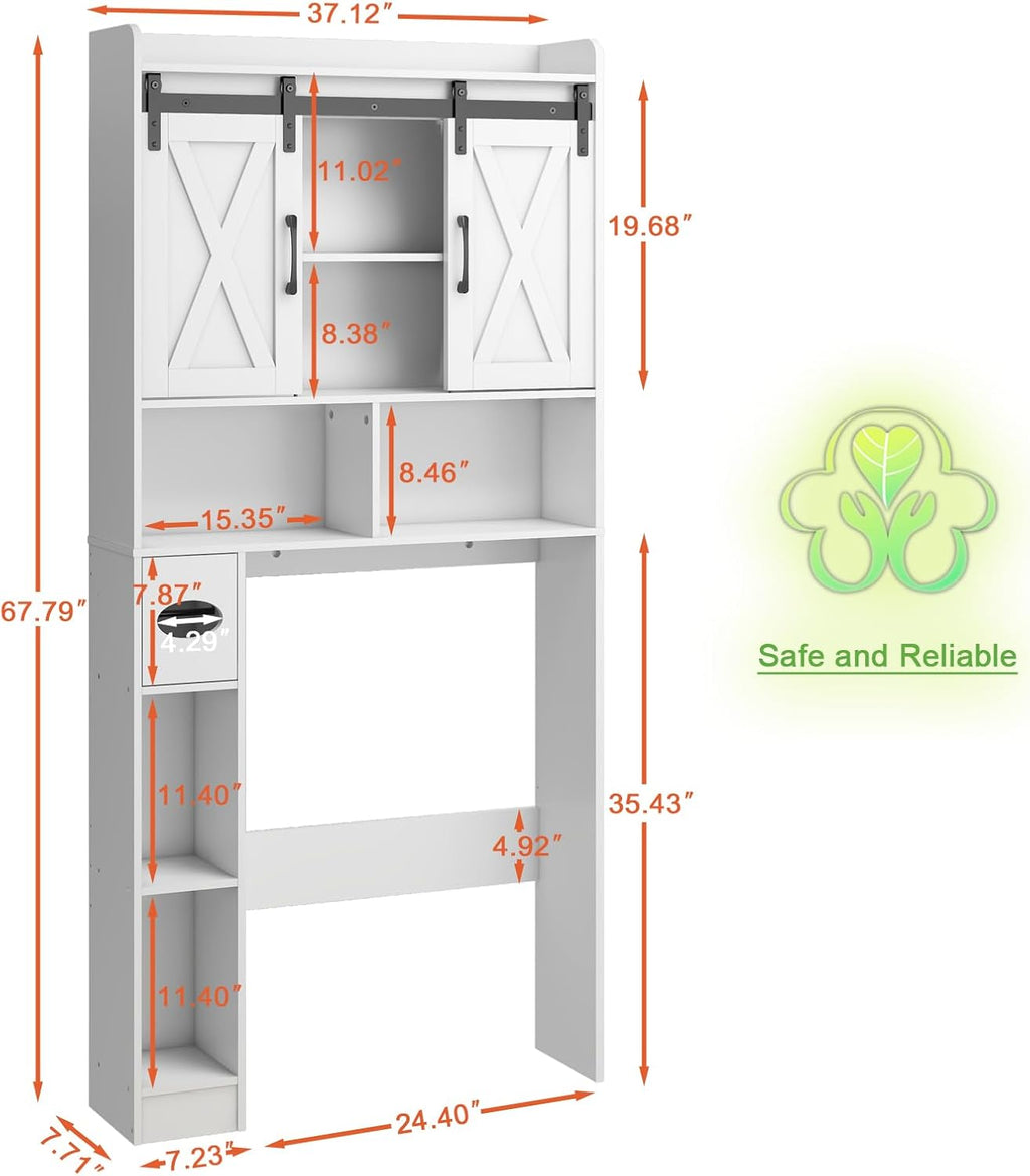 Vabches Over The Toilet Storage Cabinet, Farmhouse Storage Cabinet Over Toilet with Sliding Doors，Home Space-Saving Toilet Rack, for Bathroom, Restroom, Laundry