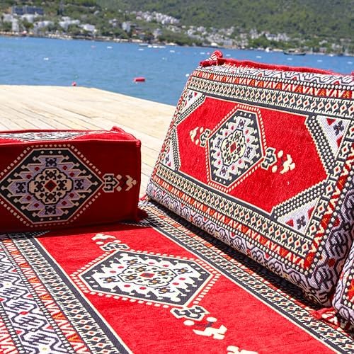 mysticalanatolia Majlis Floor Sofa Loveseat – 75x27x4 in Convertible Guest Ma...