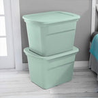 Sterilite 32 Pack Tote, Plastic Stackable Storage Bin Container with Lid, 18 Gallon, Mindful Mint