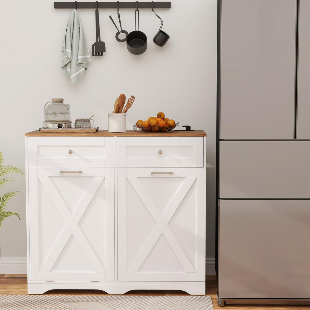 Giantex Tilt Out Trash Can Cabinet 10 Gallon, Kitchen Island with Power Outle...