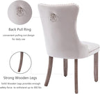 Beige Velvet Dining Chairs Set of 2, Upholstered Dining Room Chairs with Back Ring Pull Trim and Solid Wood Legs, Tufted Wingback Kitchen Chairs for Dining Room,Living Room,Kitchen(Beige)