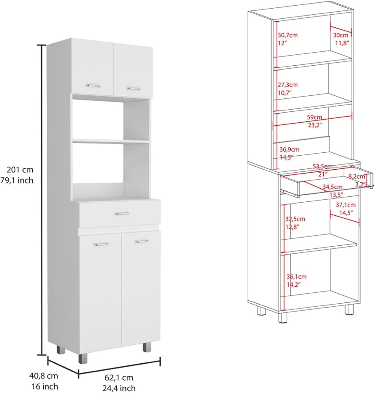 Caribe Microwave Cabinet, White - Four-Door Storage with Spacious Top
