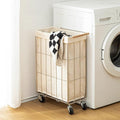 Rolling Laundry Cart with Baskets, Stainless Steel Hamper with Wheels, Slim Laundry Basket Organizer, Foldable Rolling Hamper for Bathroom and Living Room