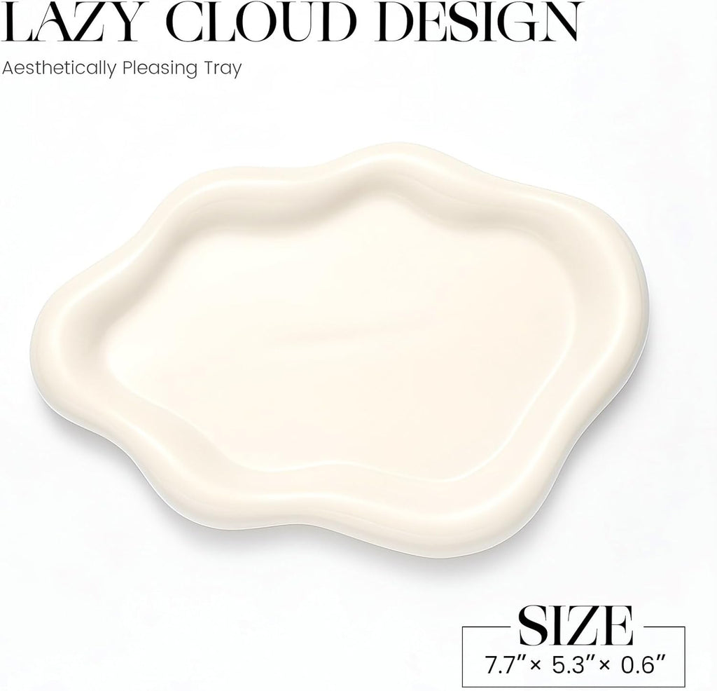 Ceramic White Jewelry Tray, Trinket Dish, Ring Dish, Room Funky Decor Aesthetic, Decorative Cloud Vanity Key Tray for Women, Ring Holder Dish, Cute Jewelry Plate Bowl Room Decor Aesthetic
