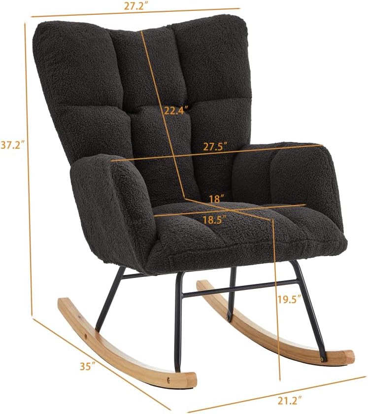 Tufted Upholstered Teddy Fabric Rocking Chair with Metal Frame Accent Chair I...