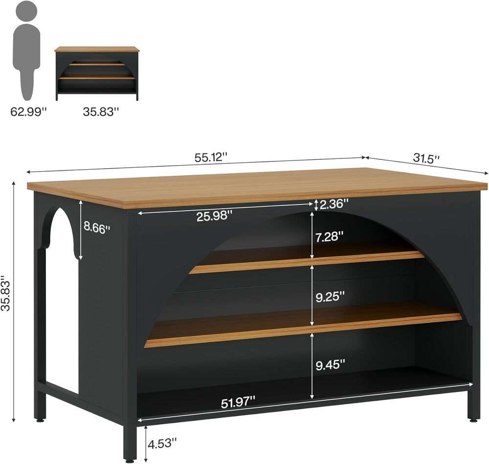 Tribesigns Kitchen Island with 3 Storage Shelves, 55" W Kitchen Shelf wi...