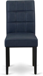 East West Furniture LGAS7-BLK-09 7 Piece Dining Table Set Consists A Wooden Table and 6 Dark Navy Blue Polyester Fabric Modren Dining Chairs with Stylish Back- Black Finish