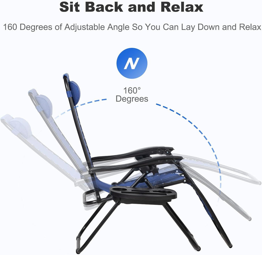 Nazhura Set of 2 Relaxing Recliners Patio Chairs Adjustable Steel Mesh Zero G...