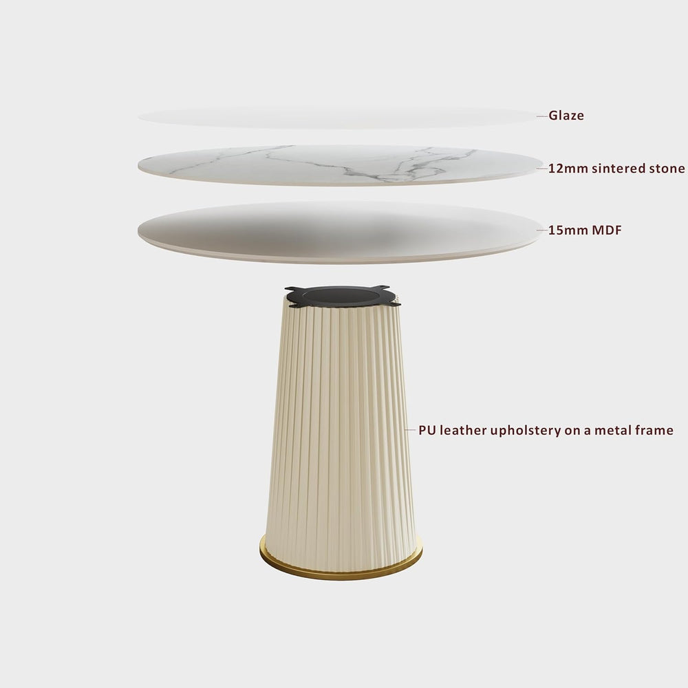 Round Dining Table with Marble Grain Top for 4-6 People,35.43 Inches Dining R...