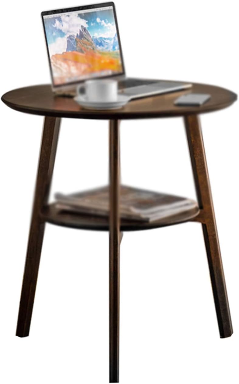 Round Snack Table, 2-Layer Telephone Table with Partition, Nightstand for Lib...