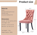 Modern Dining Chairs Set of 2, Tufted Upholstered Dining Chair with Solid Wood Legs, Pink Velvet Accent Chair, Sillas de Comedor, Comfy Kitchen Chairs (Pink, Velvet, 2Pcs)