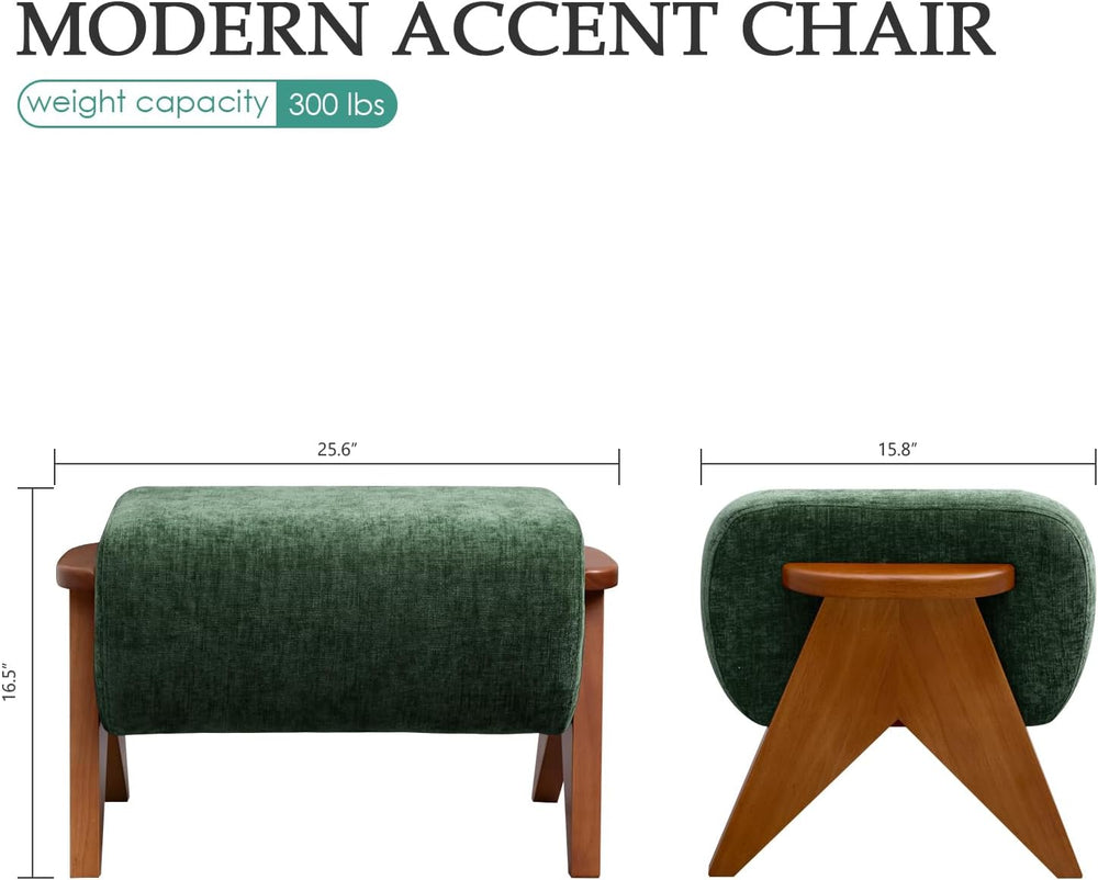 Linen Padded footstools Mid Century Modern Ottoman with Wood Frame, Lounge Up...