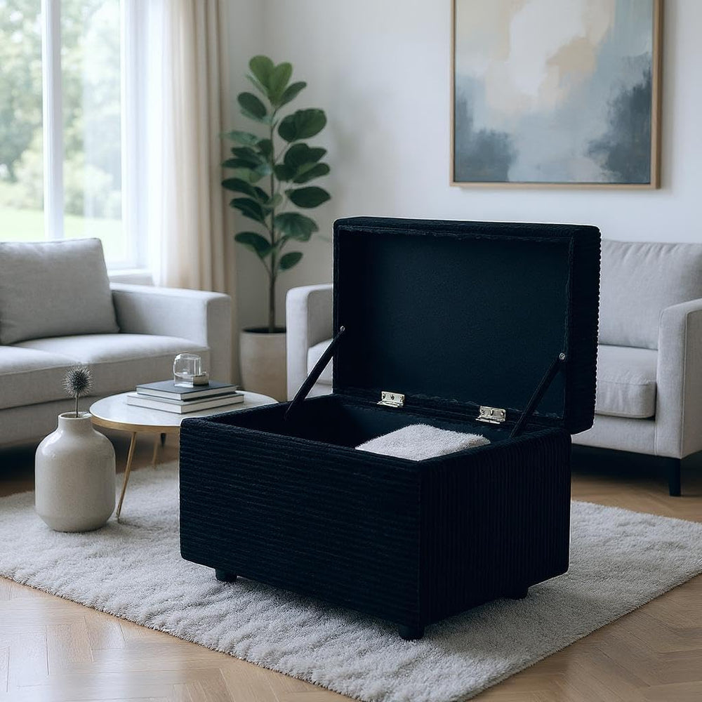 Corduroy Upholstered Storage Ottoman with Hidden Compartment and Soft Cushion...