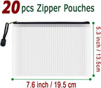 AUSTARK 20 Pcs Zipper File Bags, Plastic Mesh Pouch, Board Game Storage, Waterproof Bags for Office School (B6 Size 7.6''x5.3'', White and Black)