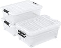 4 Packs 20 L Clear Plastic Underbed Storage Bins with Lids and Wheels, Plastic Storage Totes