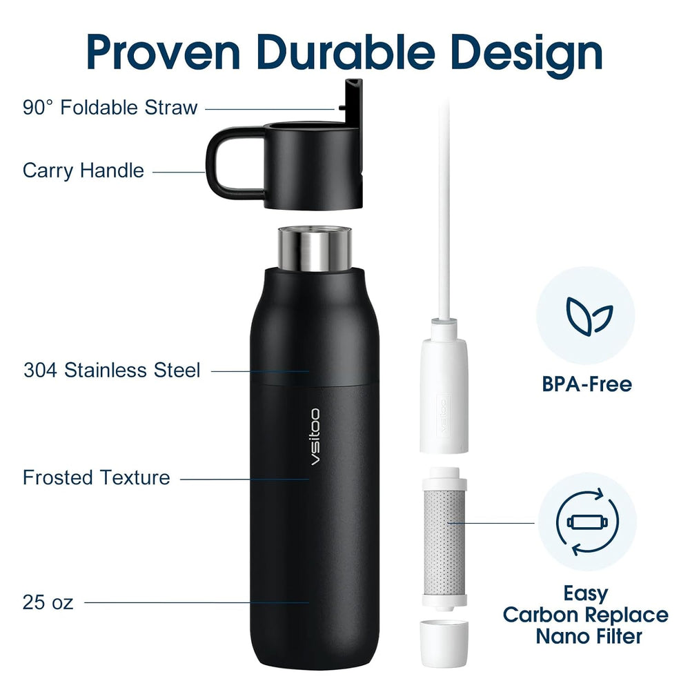 VSITOO S2 25oz Insulated Stainless Steel Filtered Water Bottle with Straw