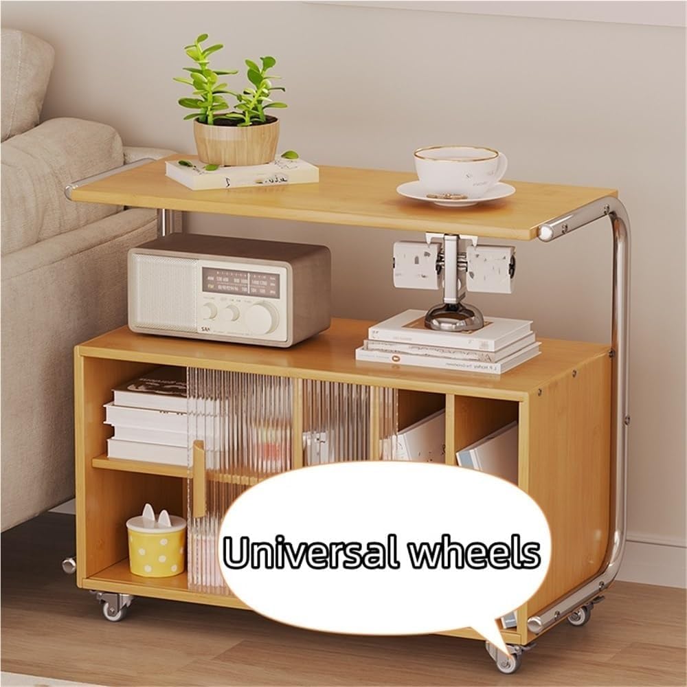 Modern Rolling Side Table End Table with Storage 360° Rollers Movable Night S...